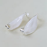 White Enamel Scroll Leaf Statement Earrings - floysun