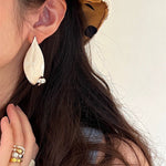 White Enamel Scroll Leaf Statement Earrings Upgraded Version - floysun