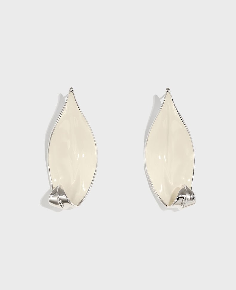 White Enamel Scroll Leaf Statement Earrings Upgraded Version - floysun