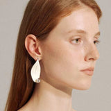 White Enamel Scroll Leaf Statement Earrings Upgraded Version - floysun