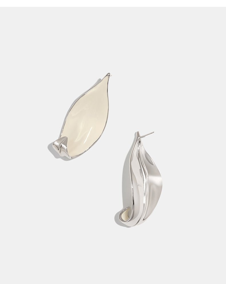 White Enamel Scroll Leaf Statement Earrings Upgraded Version - floysun