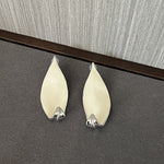 White Enamel Scroll Leaf Statement Earrings Upgraded Version - floysun