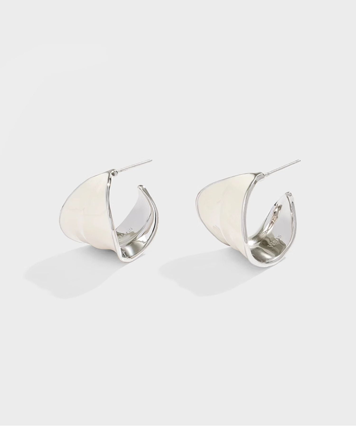 White Enamel Scroll Leaf Statement Hoop Earrings - floysun