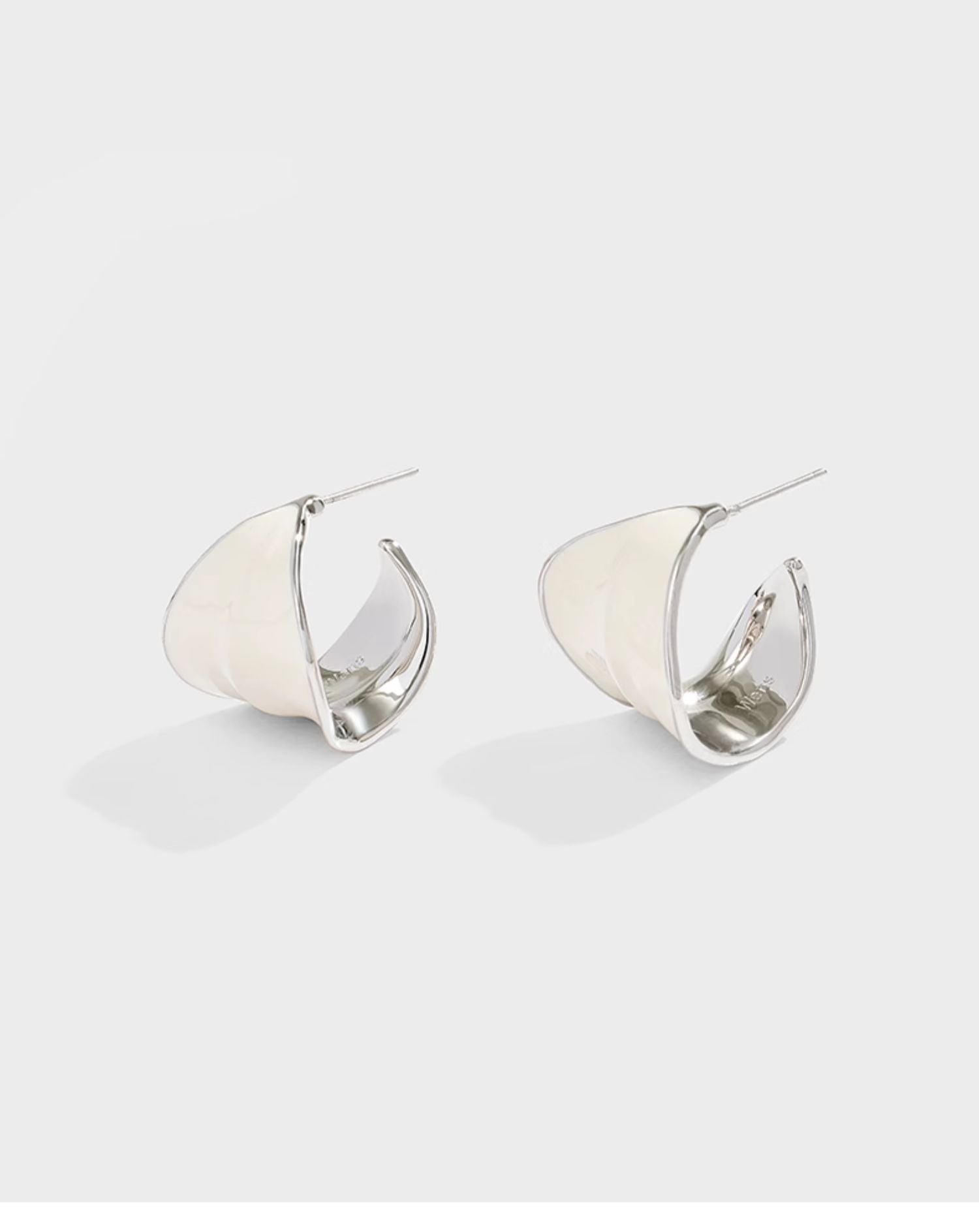 White Enamel Scroll Leaf Statement Hoop Earrings - floysun