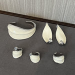 White Enamel Scroll Leaf Wide Open Ring - floysun