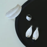 White Enamel Scroll Leaf Wide Open Ring - floysun