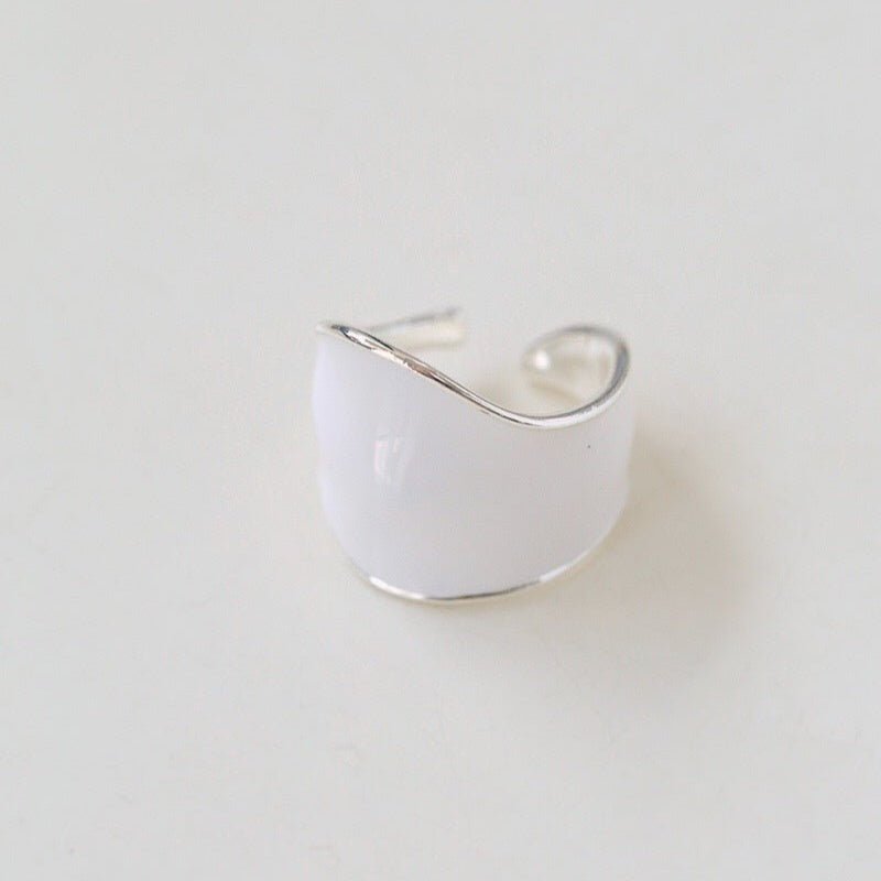 White Enamel Scroll Leaf Wide Open Ring - floysun