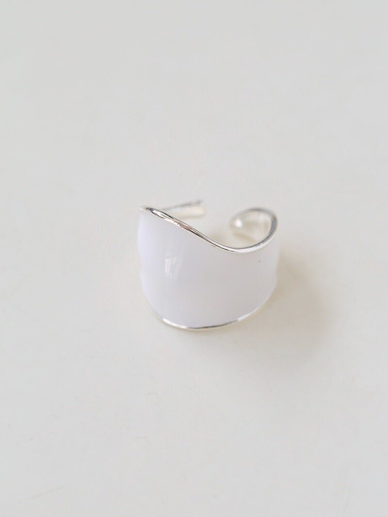 White Enamel Scroll Leaf Wide Open Ring - floysun