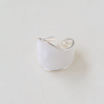 White Enamel Scroll Leaf Wide Open Ring - floysun