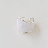 White Enamel Scroll Leaf Wide Open Ring - floysun