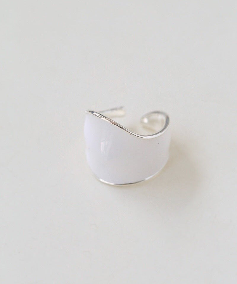 White Enamel Scroll Leaf Wide Open Ring - floysun