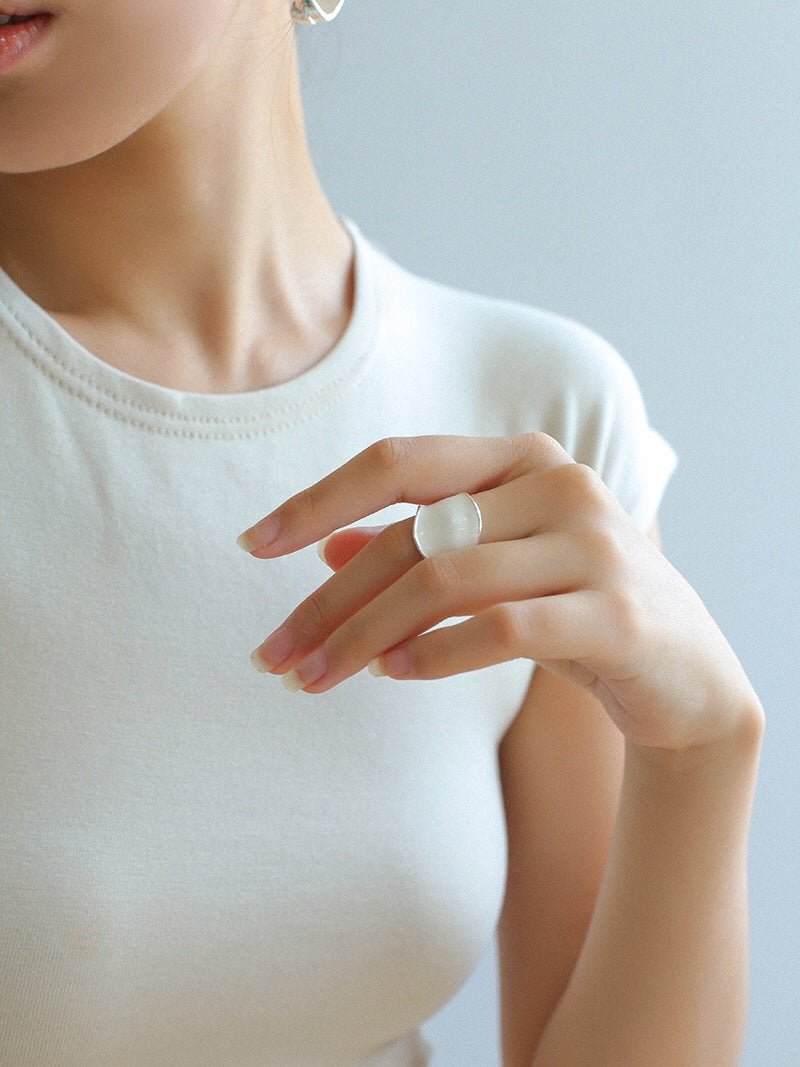 White Enamel Scroll Leaf Wide Open Ring - floysun