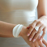 White Enamel Scroll Leaf Width Face Bangles Bracelet - floysun