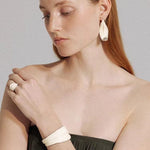 White Enamel Scroll Leaf Width Face Bangles Bracelet - floysun