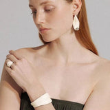 White Enamel Scroll Leaf Width Face Bangles Bracelet - floysun