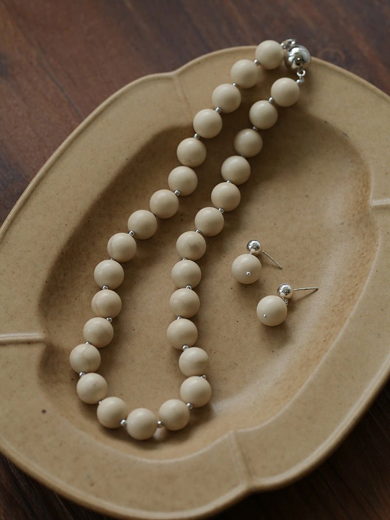 White Fossil Beaded Necklace - floysun