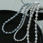 White Freshwater Pearl Silver Bean Necklace - White Pearl - floysun