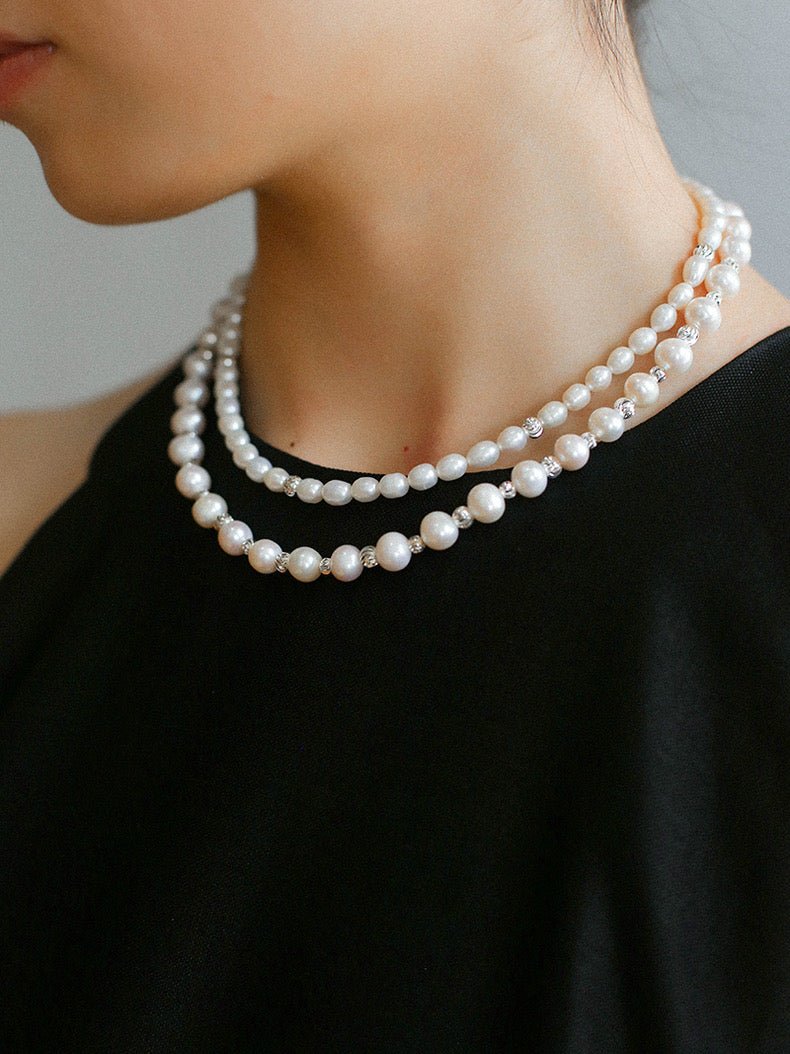 White Freshwater Pearl Silver Bean Necklace - White Pearl - floysun