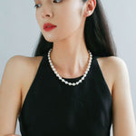 White Freshwater Pearl Silver Bean Necklace - White Pearl - floysun