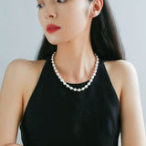 White Freshwater Pearl Silver Bean Necklace - White Pearl - floysun