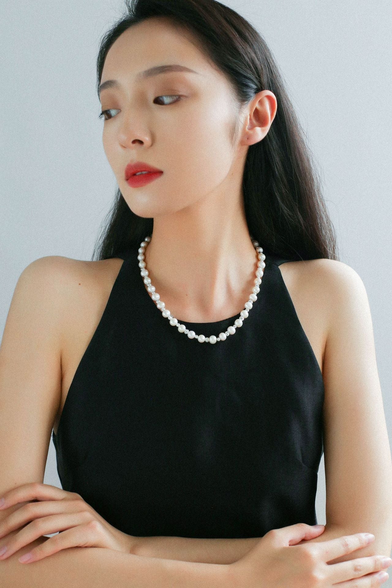 White Freshwater Pearl Silver Bean Necklace - White Pearl - floysun