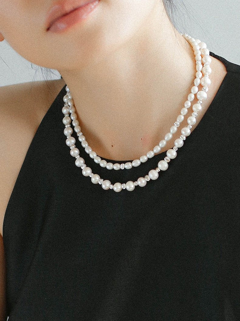 White Freshwater Pearl Silver Bean Necklace - White Pearl - floysun