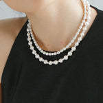 White Freshwater Pearl Silver Bean Necklace - White Pearl - floysun