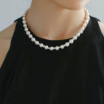 White Freshwater Pearl Silver Bean Necklace - White Pearl - floysun