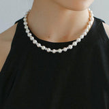 White Freshwater Pearl Silver Bean Necklace - White Pearl - floysun