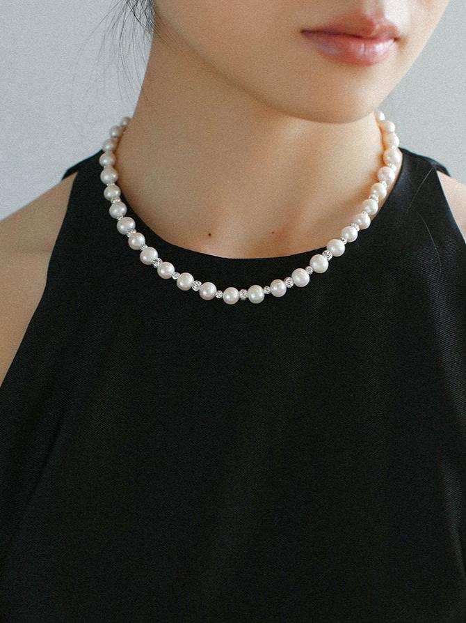 White Freshwater Pearl Silver Bean Necklace - White Pearl - floysun