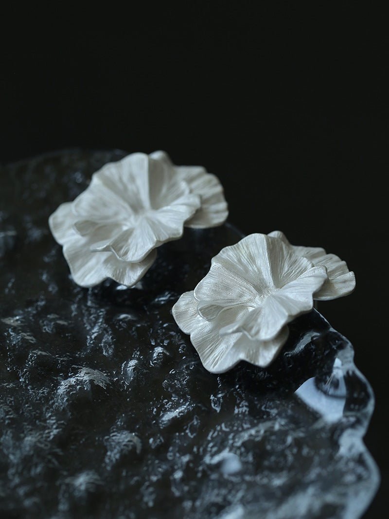 White Matte Petal Statement Earrings - floysun