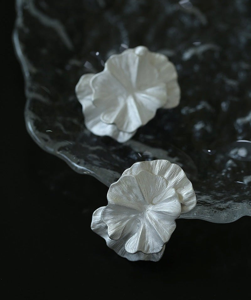 White Matte Petal Statement Earrings - floysun