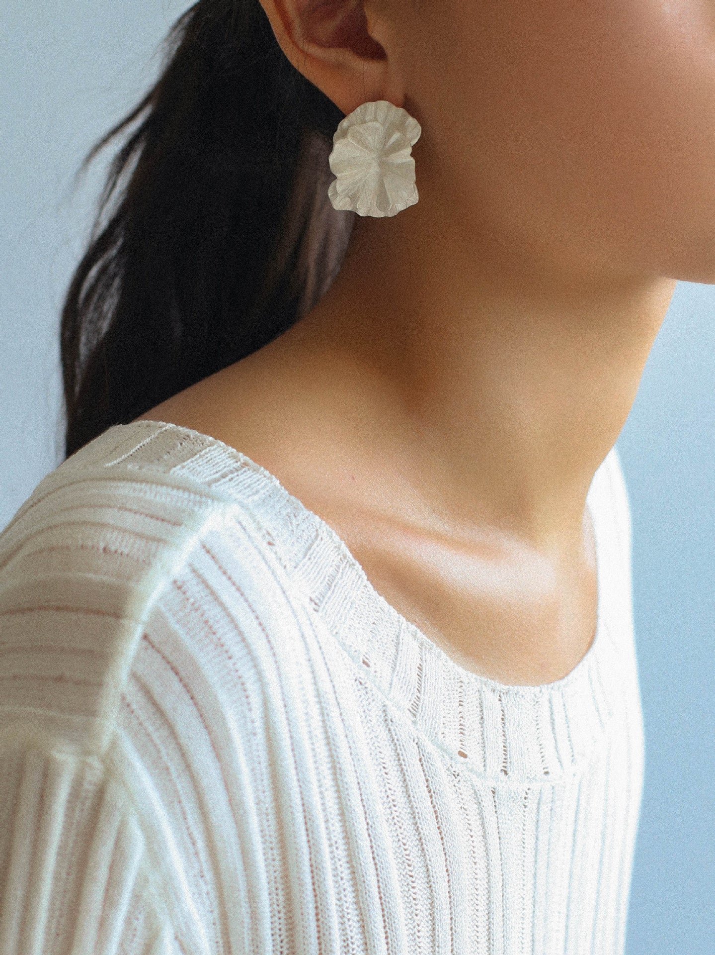 White Matte Petal Statement Earrings - floysun