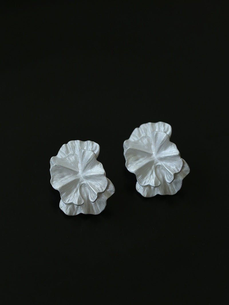 White Matte Petal Statement Earrings - floysun