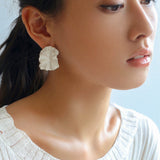 White Matte Petal Statement Earrings - floysun