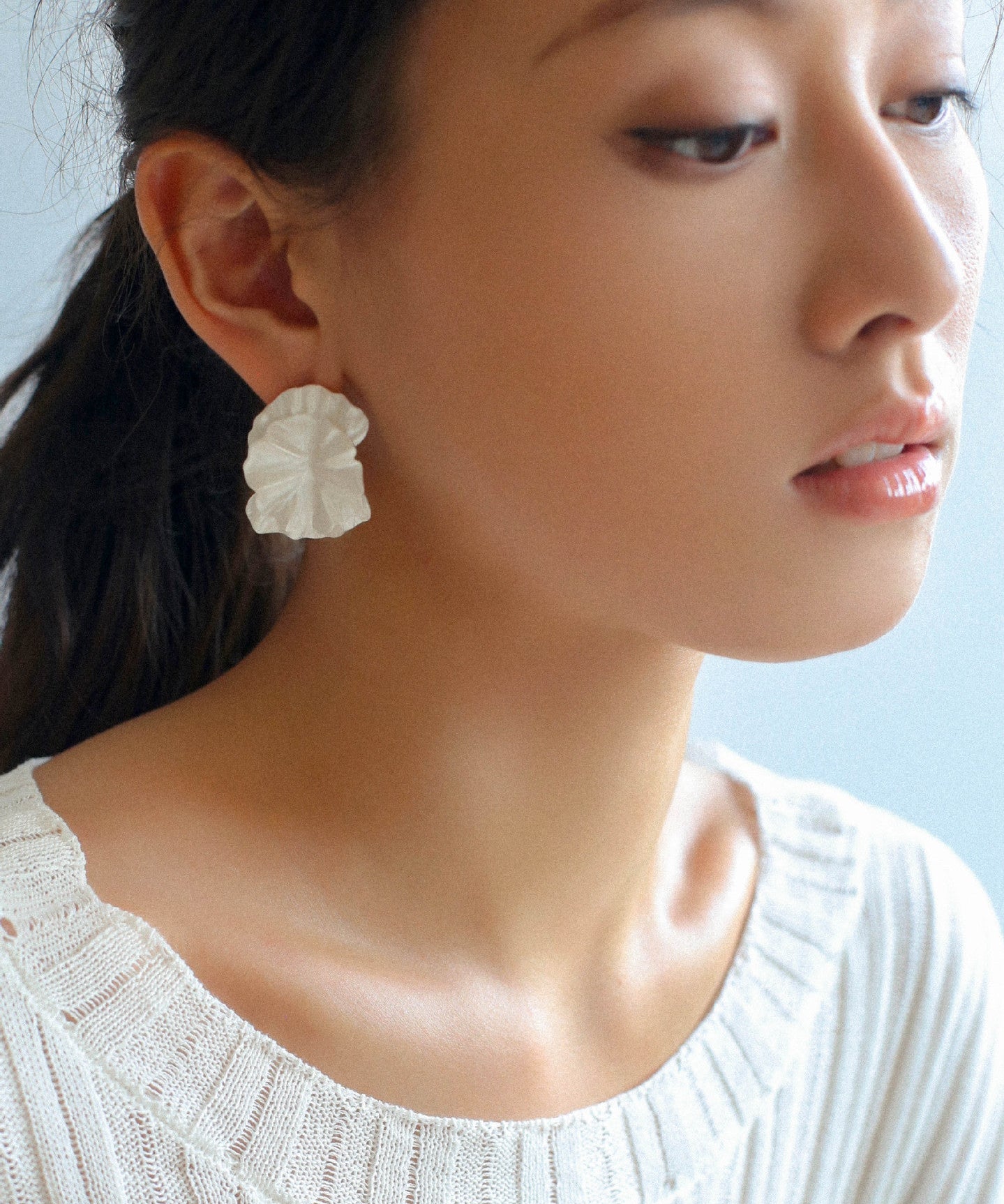 White Matte Petal Statement Earrings - floysun