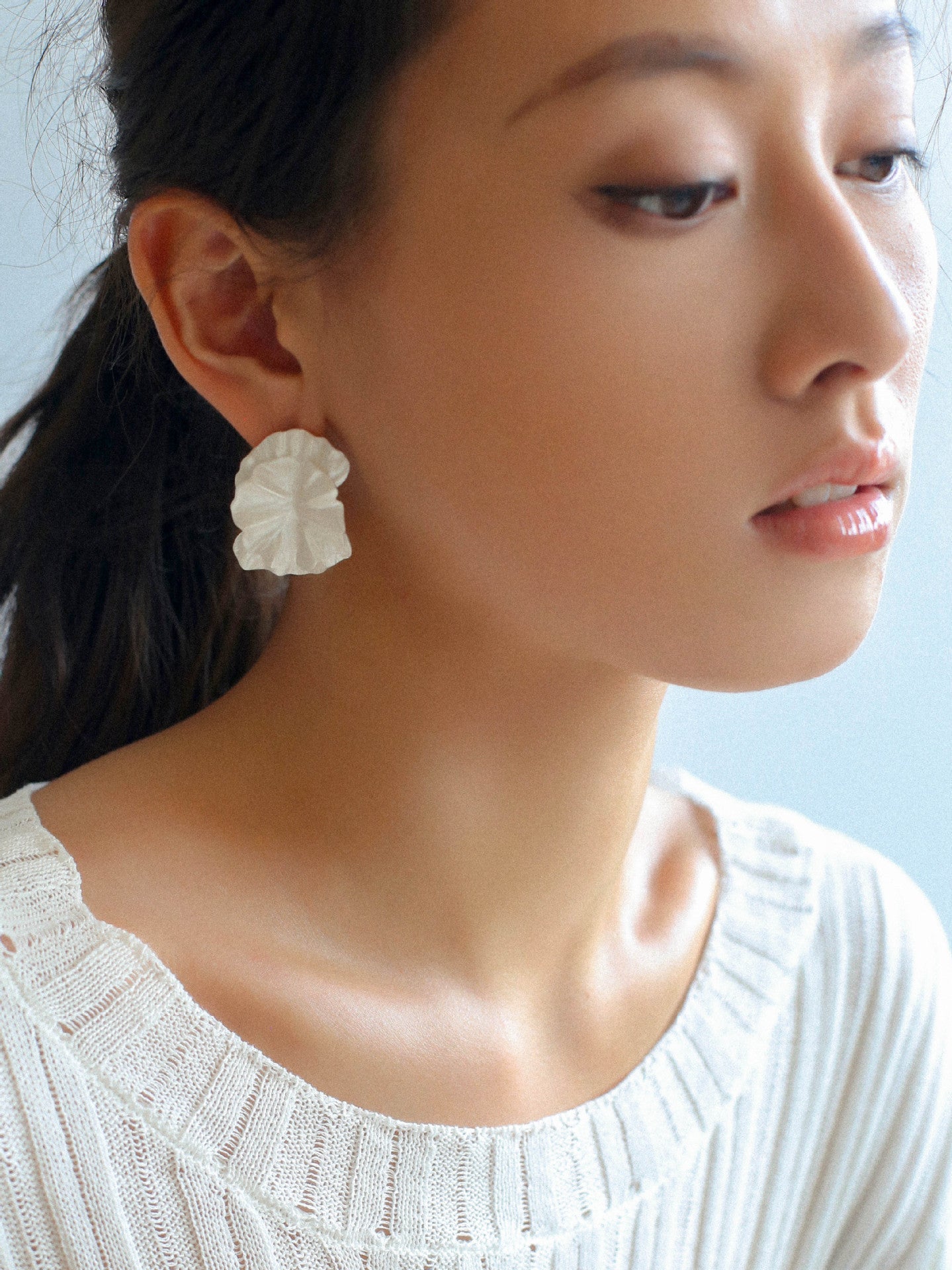 White Matte Petal Statement Earrings - floysun