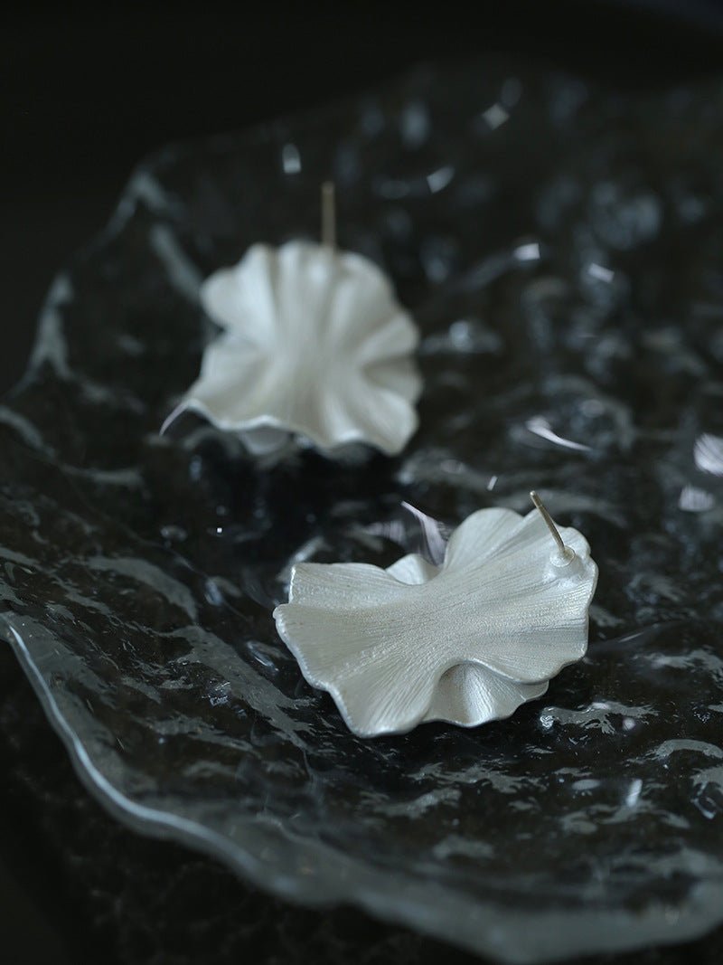 White Matte Petal Statement Earrings - floysun