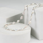 White Moonlight Baroque Pearl Silver Beaded Necklace - floysun