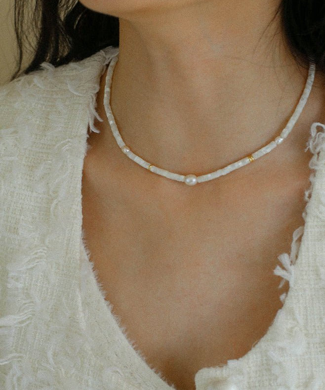 White Mother of Fritillary Pearl Necklace - floysun