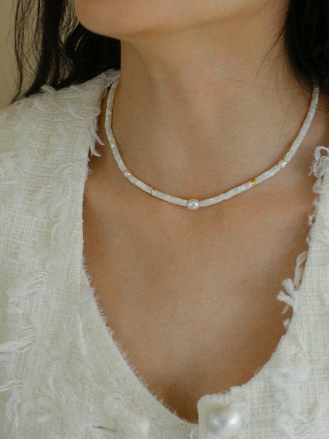 White Mother of Fritillary Pearl Necklace - floysun