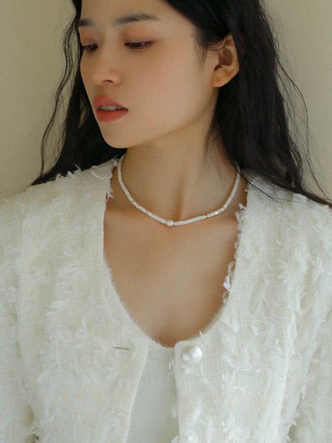 White Mother of Fritillary Pearl Necklace - floysun