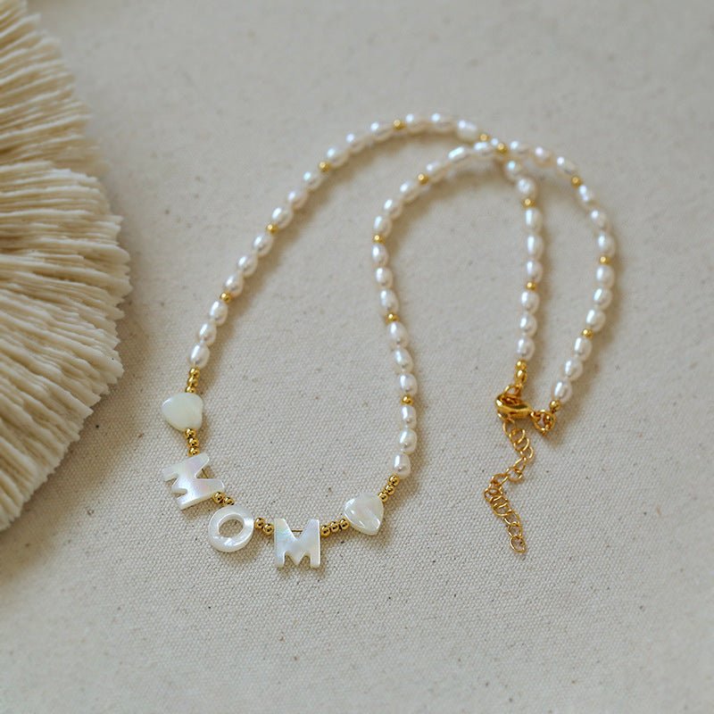 White Mother of Pearl Custom Name Pearl Necklace - floysun