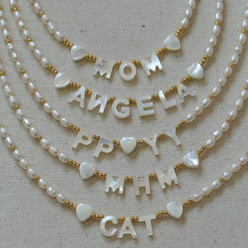 White Mother of Pearl Custom Name Pearl Necklace - floysun