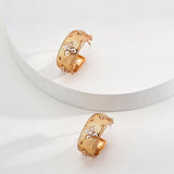 Wide C-Shaped Zirconia Flower Huggie Earrings - floysun