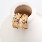 Wide C-Shaped Zirconia Flower Huggie Earrings - floysun