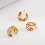 Wide C-Shaped Zirconia Flower Huggie Earrings - floysun