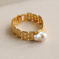 Wide Chain Baroque Pearl Bracelet - floysun