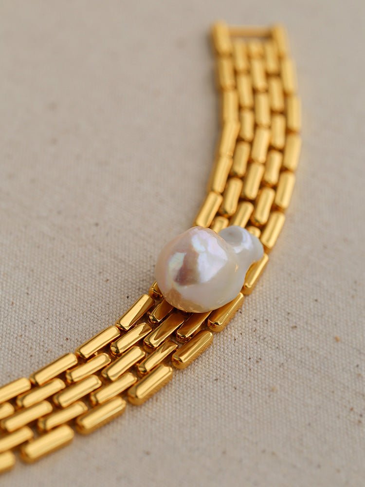 Wide Chain Baroque Pearl Bracelet - floysun