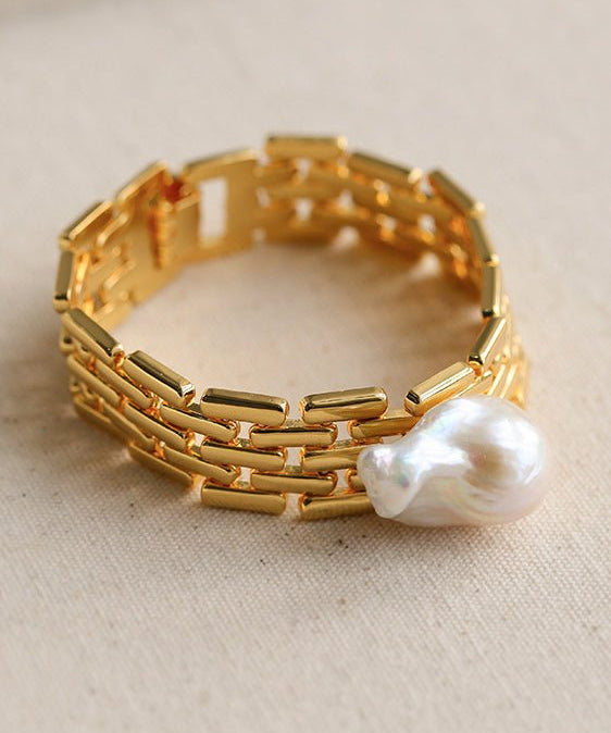 Wide Chain Baroque Pearl Bracelet - floysun